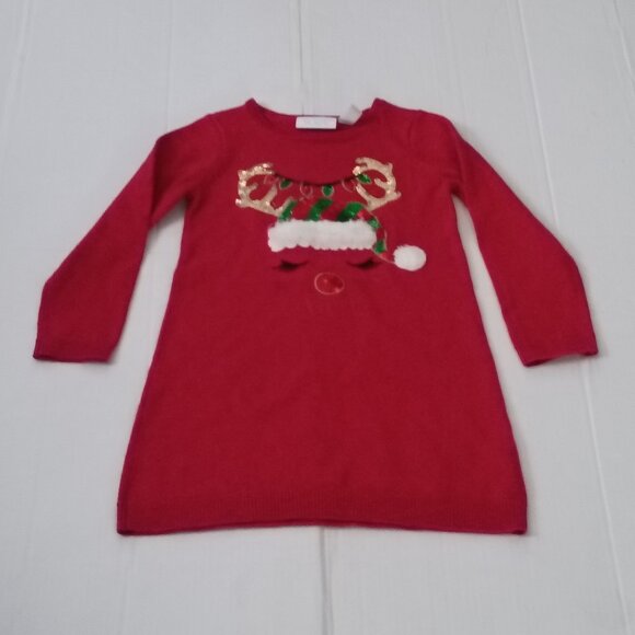 ❤️THE CHILDRENS PLACE 4T Toddler Reindeer Sweater Dress - Picture 1 of 6